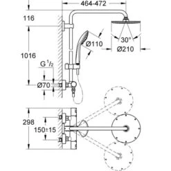 GroheDuschsystem Vitalio Joy 210 Mit Thermostat Für Die Wandmontage -Grohe || Ideal Standard || Wenko Verkaufsgeschäft 76215 4628 masszeichnung 3