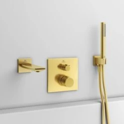 Ideal Standard Brausehalter Idealrain Atelier Gold Eckig Für HB + Schlauch 10 Ideal Standard Brausehalter Idealrain Atelier Gold Eckig Für HB + Schlauch -Grohe || Ideal Standard || Wenko Verkaufsgeschäft 887380 3049 4