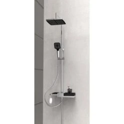 Schütte Überkopfbrause-Set Blueperl Chrome-Schwarz Mit Ablage -Grohe || Ideal Standard || Wenko Verkaufsgeschäft uschsule2in1chromschwarz 3